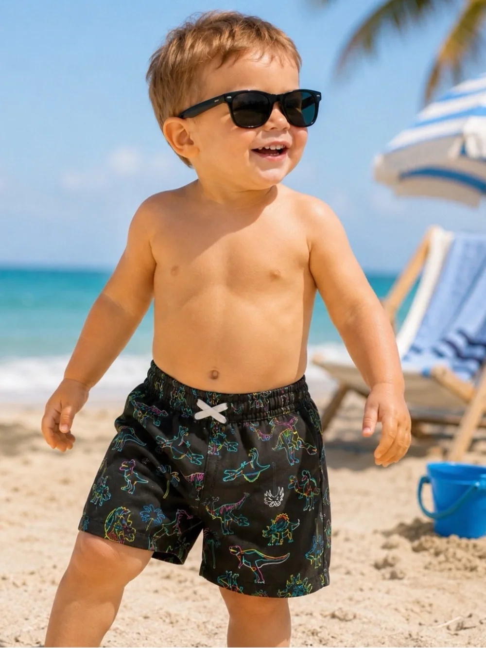 Cat & Jack Boys Dinosaur Swim Trunks 18M UPF 50+ NWT